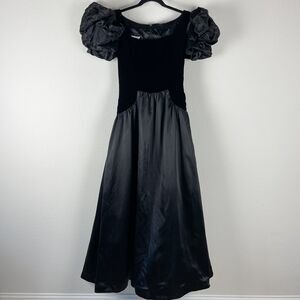VTG Victor Costa Formal Dress Womens 8 Ruffle Velvet Satin Whimsigoth 80s Witchy